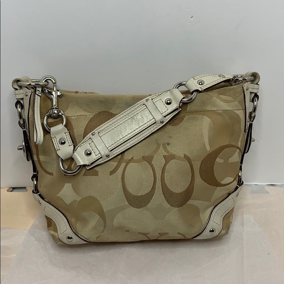 Coach signature beige tan Carly optic white trim